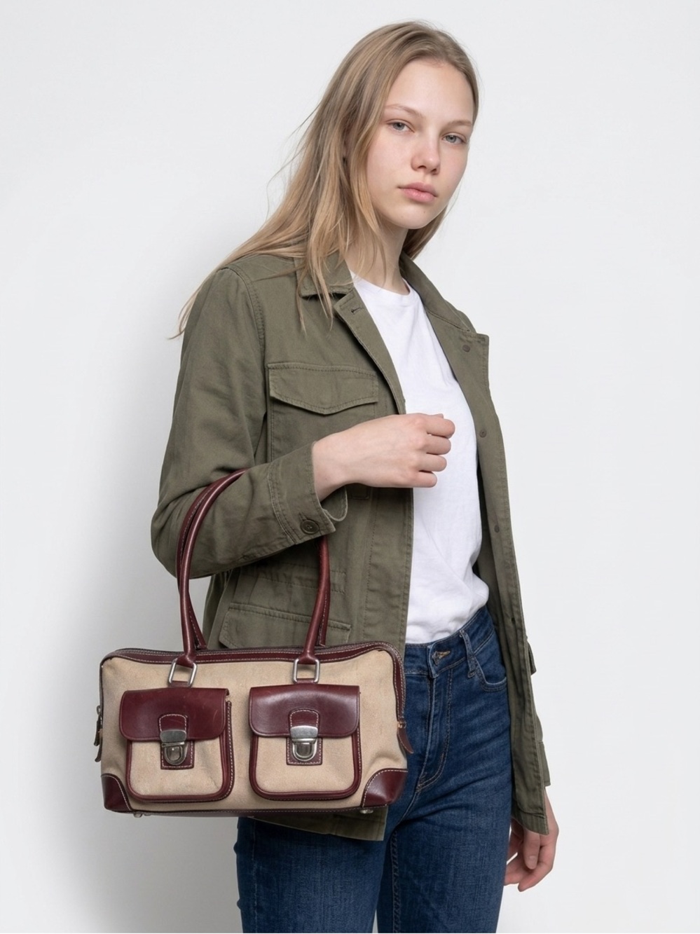 DOONEY AND BOURKE ‘LUCIA’ DOUBLE POCKET SIGNATURE SATCHEL VINTAGE